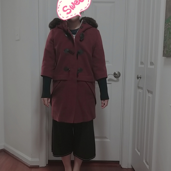 Rebecca Minkoff Fur Scotch Toggle Coat Wine - Picture 9 of 9